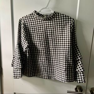Zara Gingham top with ruffle sleeves